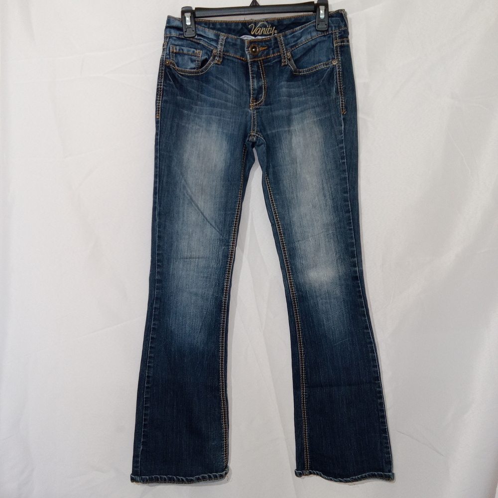 Vanity Jeans Womens 28×33 Blue Low Rise Flare Leg Stretch Dark Wash Denim